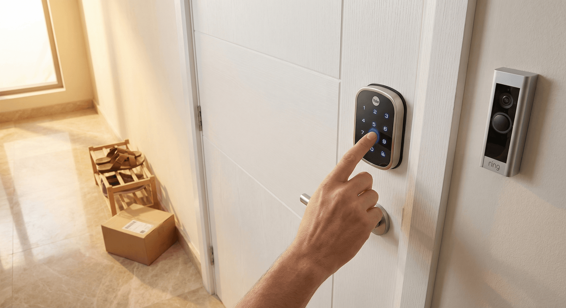 Yale smart lock installed on a modern Dubai apartment front door