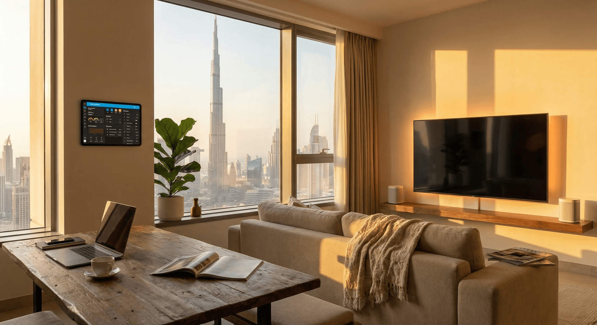 Downtown Dubai high-rise apartment with smart home automation and Burj Khalifa views