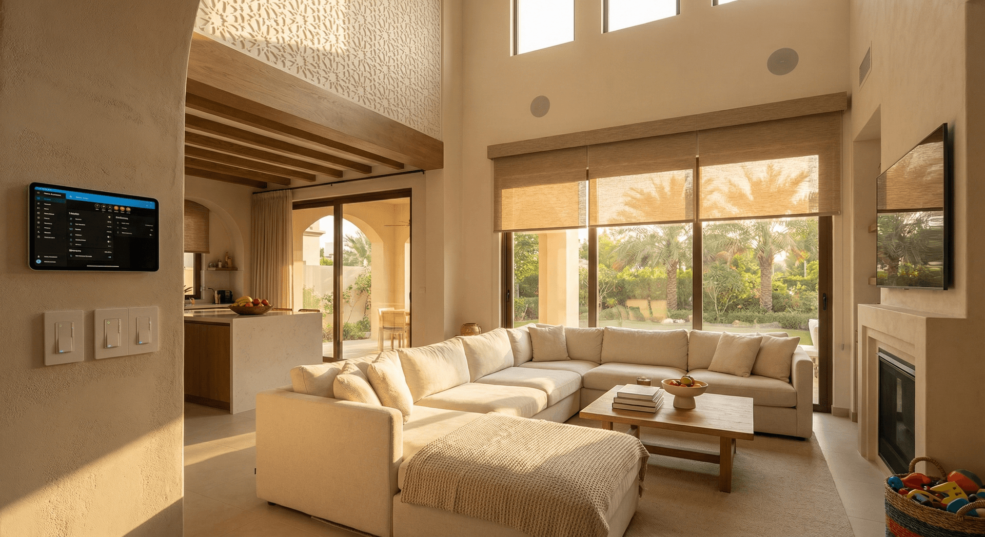 Arabian Ranches villa living room with smart home automation