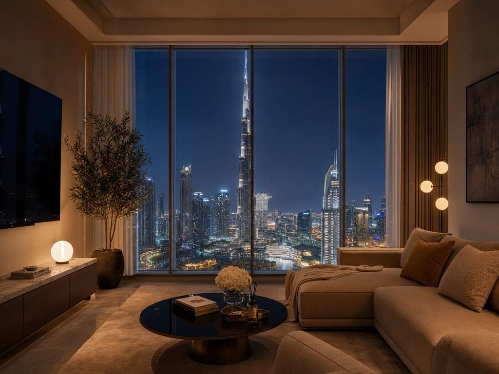 Inside a Downtown Dubai smart home at golden hour