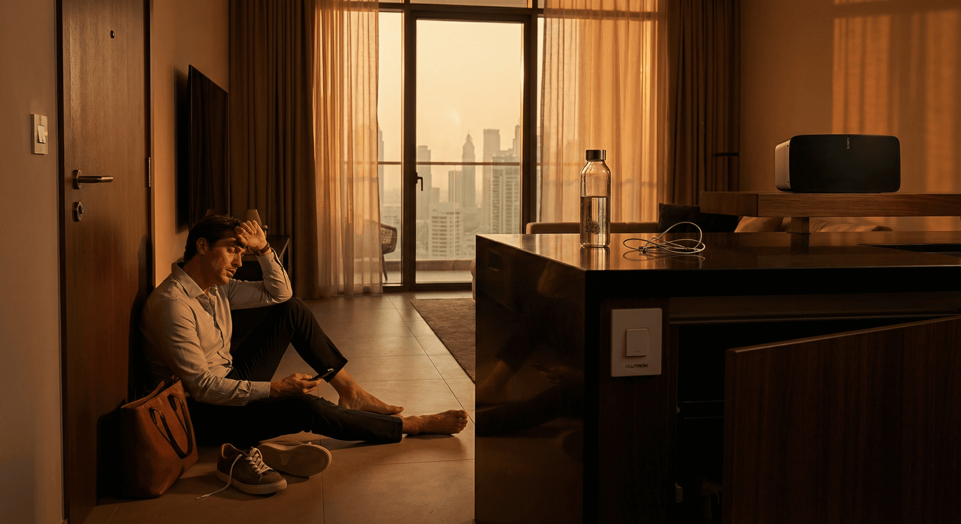Person arriving to hot Dubai Marina apartment