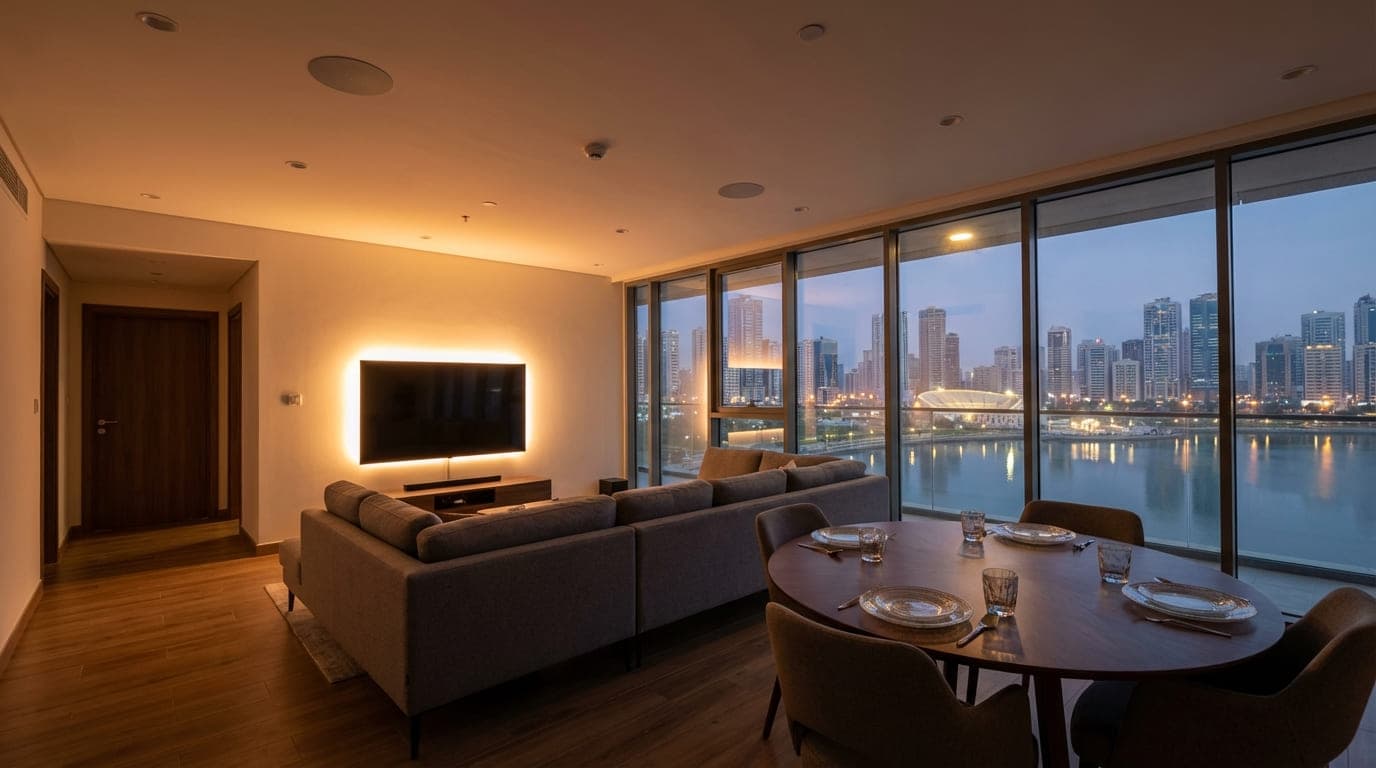 Smart entertainment setup in Al Majaz apartment