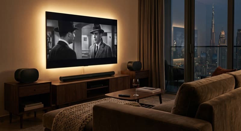 Multi-room audio visual setup in Emirates Hills villa