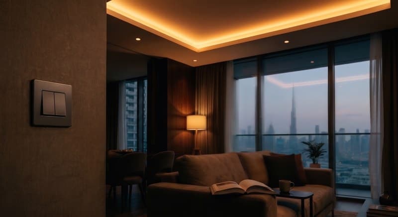 Smart lighting scene in Palm Jumeirah villa living room